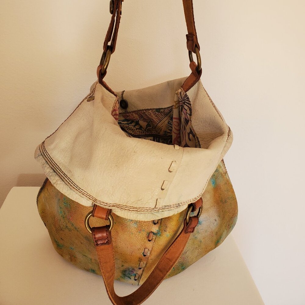 Lucky leather rainbow cowgirl hippie XL tote dyed orange blue green yellow red - Picture 10 of 15